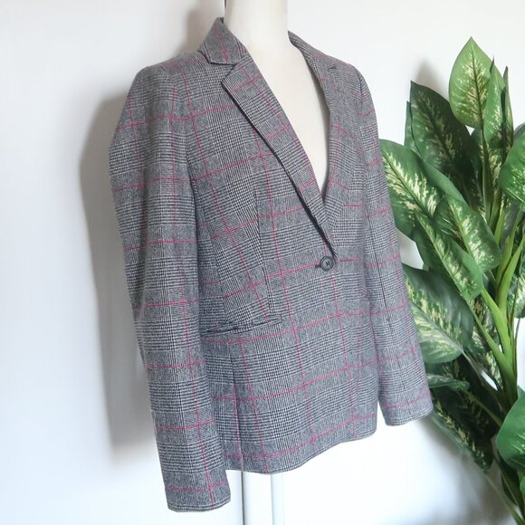J. Crew Gray Pink Glen Plaid Single-breasted Wool Blazer Windowpane Structured - Picture 4 of 16